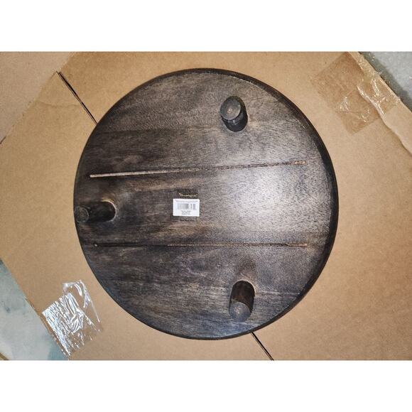 Mango Wood Pedestal Tray Charcoal Finish 12" Rnd x 2-1/2"H NIB - Picture 3 of 4